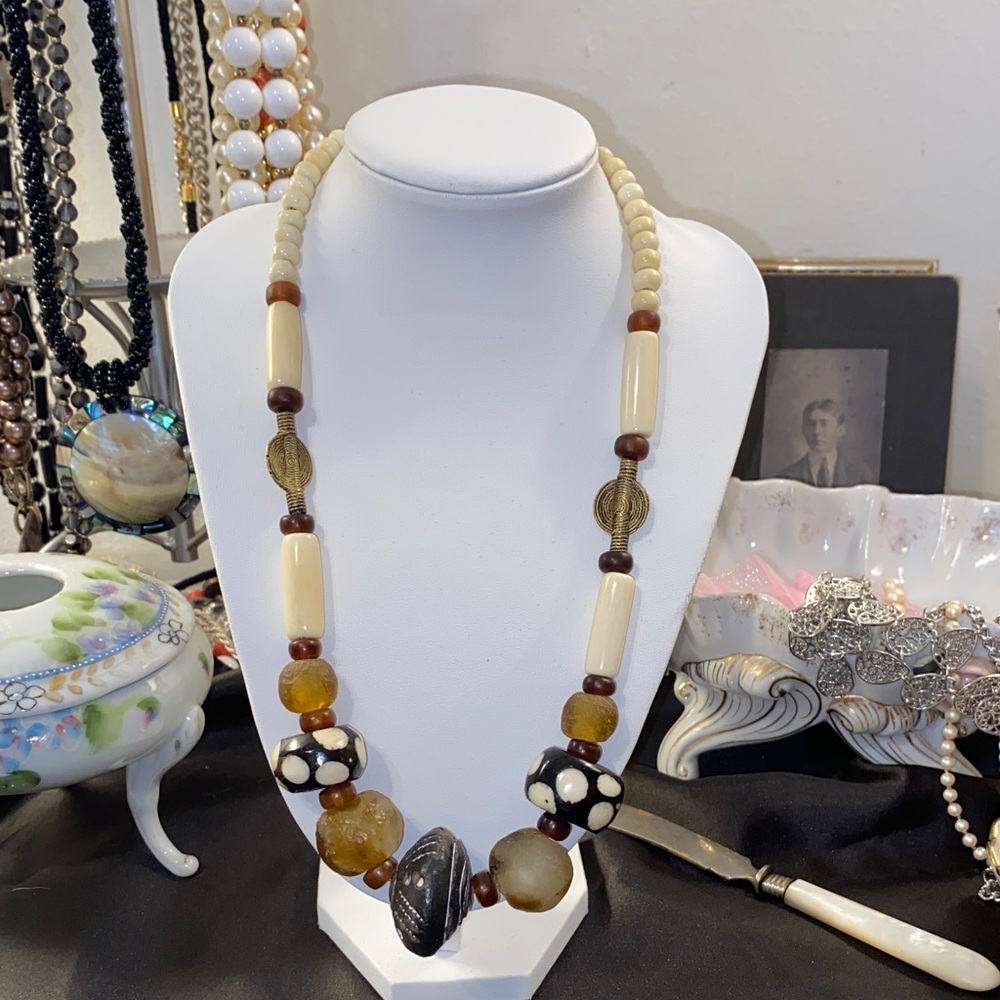 vintage tribal statement necklace 18” long